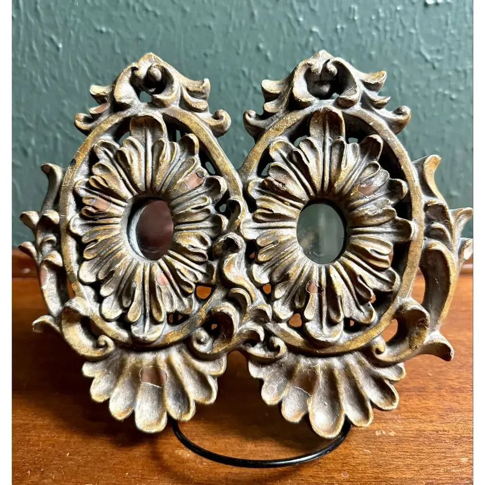 Ornate Double Mirror Plaque Resin 1970s Vintage Wall Decor